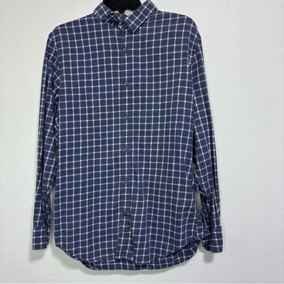 Banana Republic Other - Banana Republic Tailored Slim Fit Men's Large Flannel Plaid Blue Long Sleeve